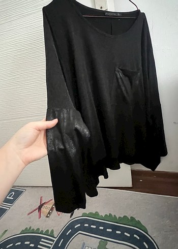 Siyah Salaş Uzun Kollu Kadın Keten Kazak - Görsel 4