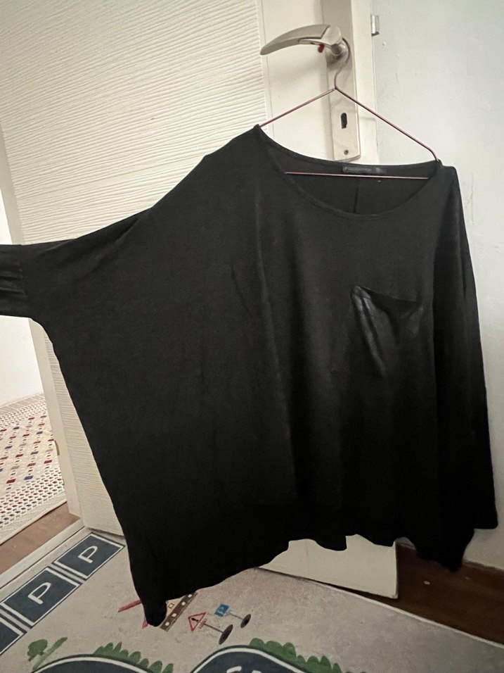 Siyah Salaş Uzun Kollu Kadın Keten Kazak - Görsel 2