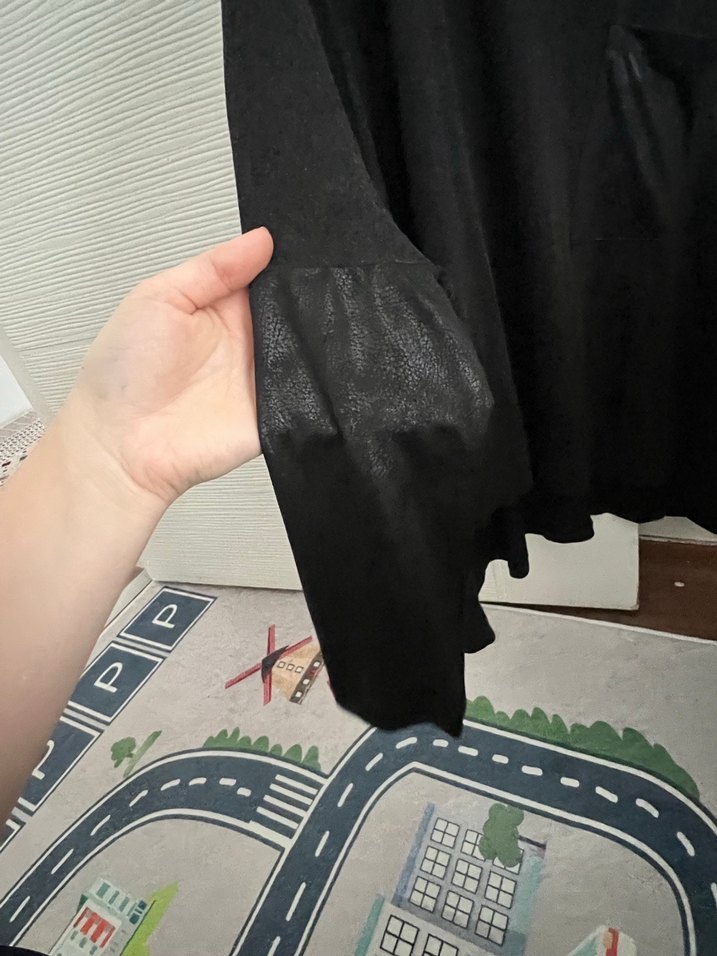 Siyah Salaş Uzun Kollu Kadın Keten Kazak - Görsel 3