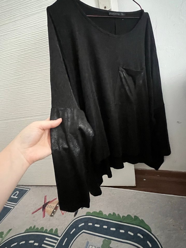 Siyah Salaş Uzun Kollu Kadın Keten Kazak - Görsel 4