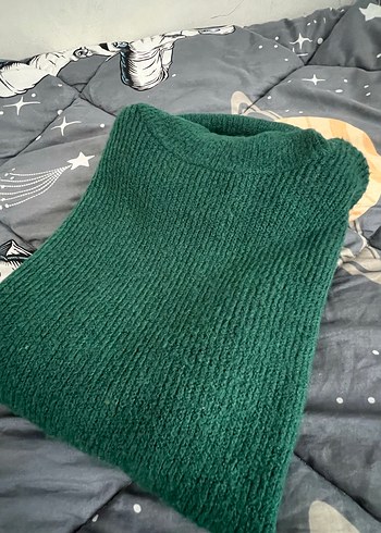 Kadın Yeşil Boğazlı Triko Kazak - Görsel 3