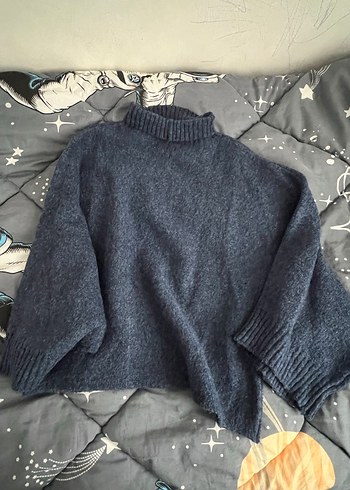 Lacivert Kadın Boğazlı Salaş Örgü Kazak - Görsel 5