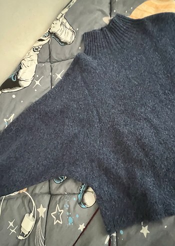 Lacivert Kadın Boğazlı Salaş Örgü Kazak - Görsel 2