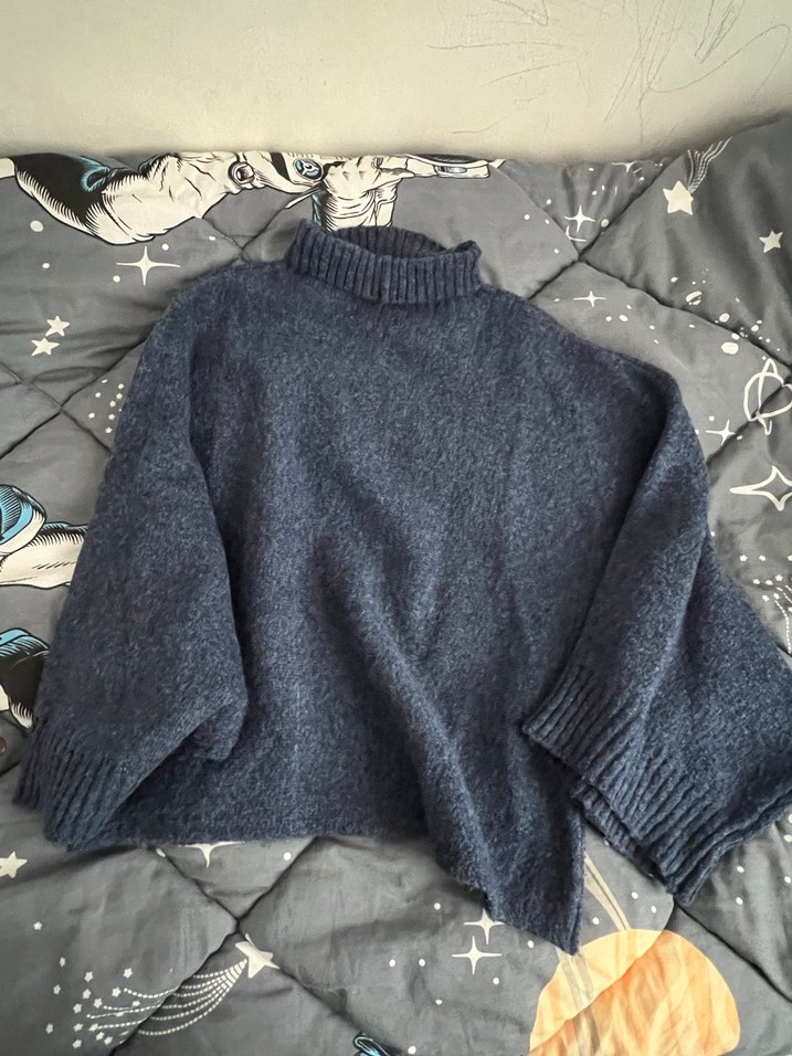 Lacivert Kadın Boğazlı Salaş Örgü Kazak - Görsel 5