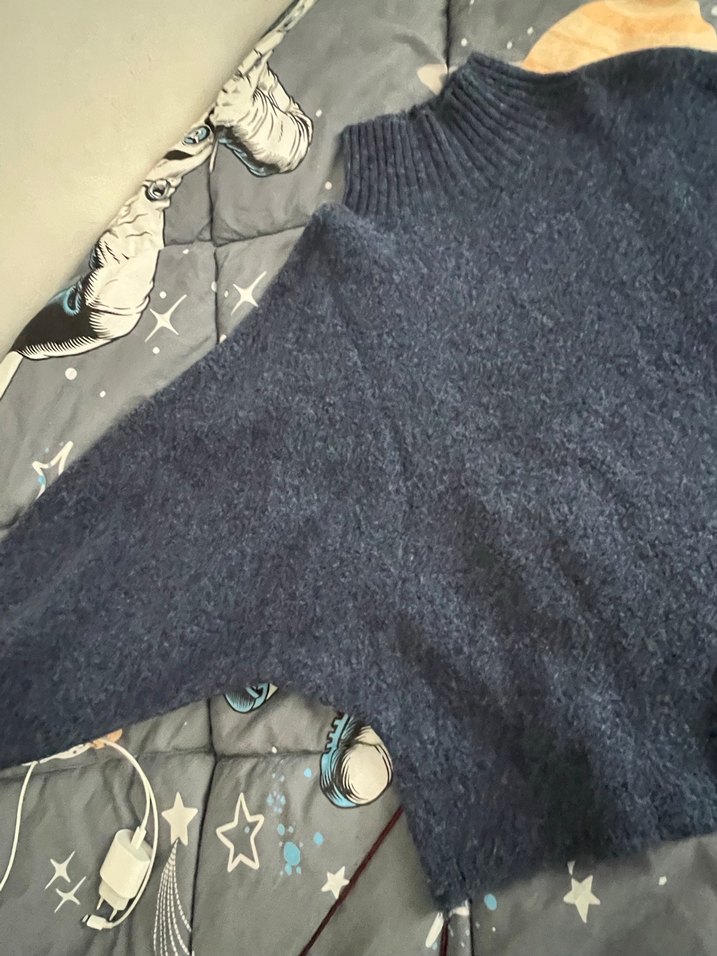 Lacivert Kadın Boğazlı Salaş Örgü Kazak - Görsel 2