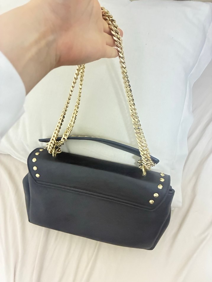 Zincir Detaylı Siyah Deri Kadın Çanta - Görsel 3