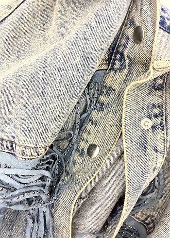 Düğmeli Gri Mavi Denim Kadın Ceket - Görsel 4