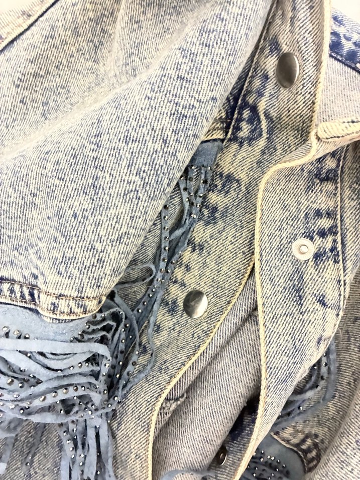 Düğmeli Gri Mavi Denim Kadın Ceket - Görsel 4