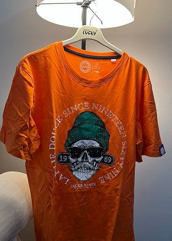 Turuncu Zincir Detaylı Baskılı Oversize Tişört - Görsel 2