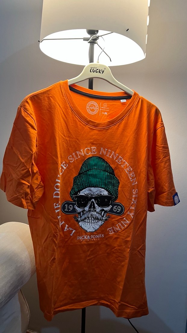 Turuncu Zincir Detaylı Baskılı Oversize Tişört - Görsel 2