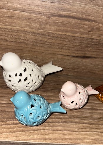 Pastel Renkli Turkuaz Seramik Kuş Biblo seti - Görsel 3