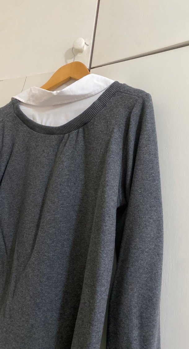 Gri V Yaka Uzun Kollu Örgü Kadın Kazak - Görsel 4