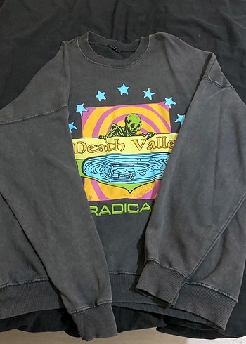 Gri Oversize Rock Punk Sweatshirt - Görsel 2