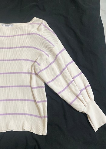 Bej Çizgili Kadın Triko Bluz - Görsel 3