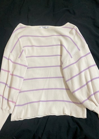 Bej Çizgili Kadın Triko Bluz - Görsel 4