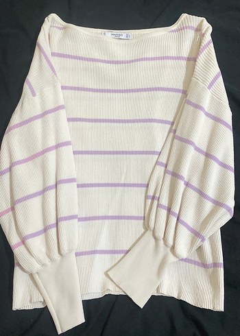 Bej Çizgili Kadın Triko Bluz - Görsel 2