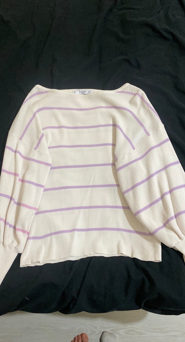 Bej Çizgili Kadın Triko Bluz - Görsel 4