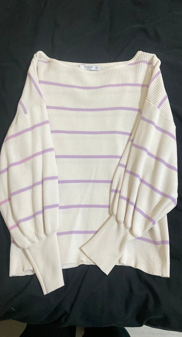 Bej Çizgili Kadın Triko Bluz - Görsel 2