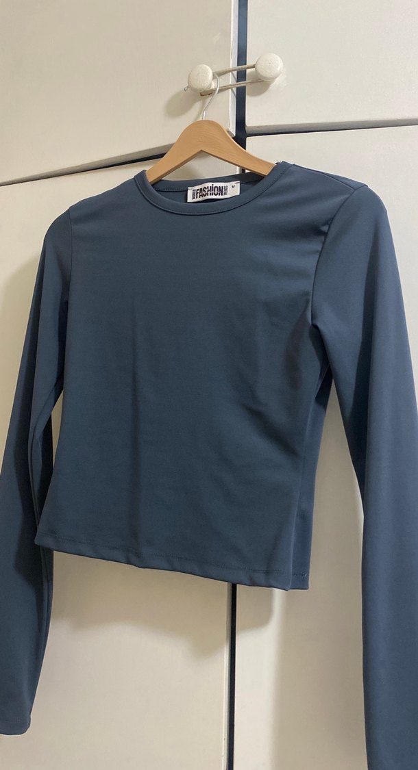 Mavi Uzun Kollu Basic Kadın Tişört - Görsel 2