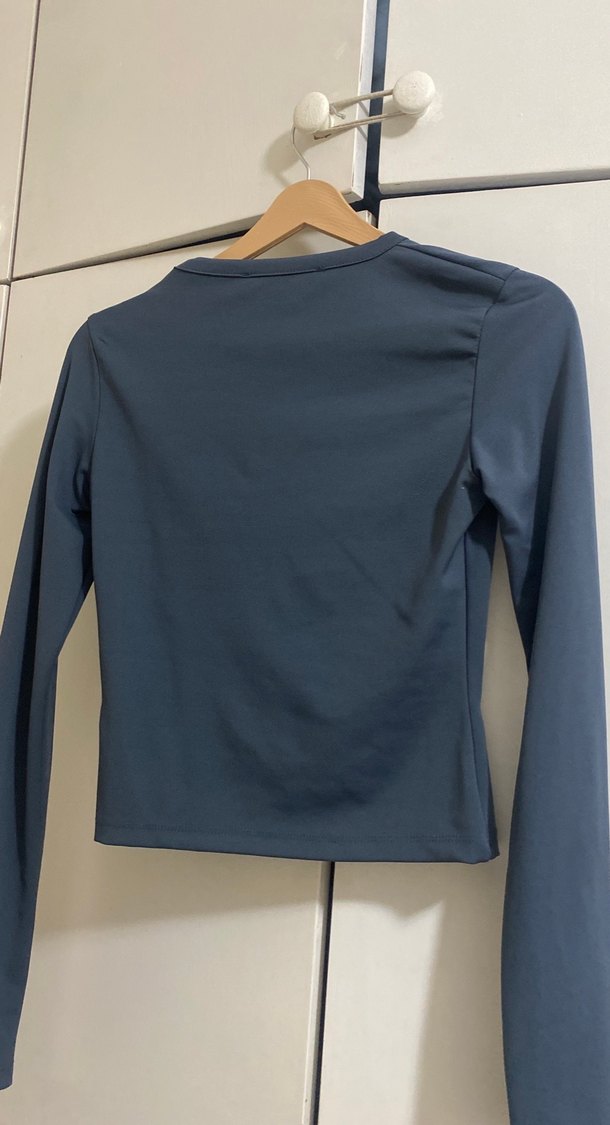 Mavi Uzun Kollu Basic Kadın Tişört - Görsel 4