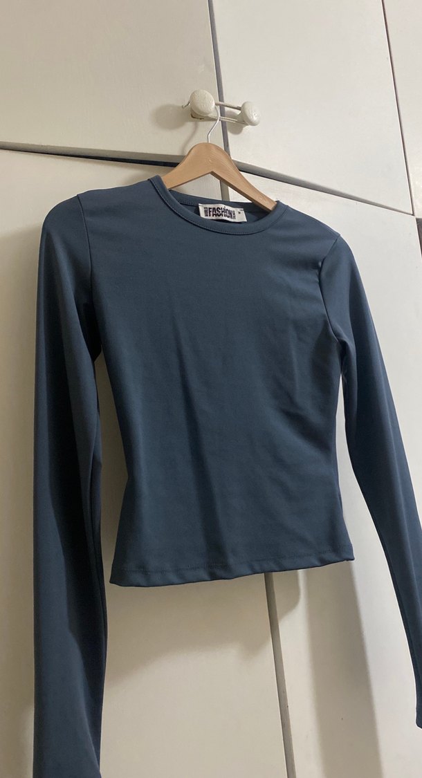 Mavi Uzun Kollu Basic Kadın Tişört - Görsel 3