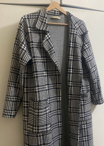 Gri Ekose Desenli Uzun Kadın Kaban - Görsel 3