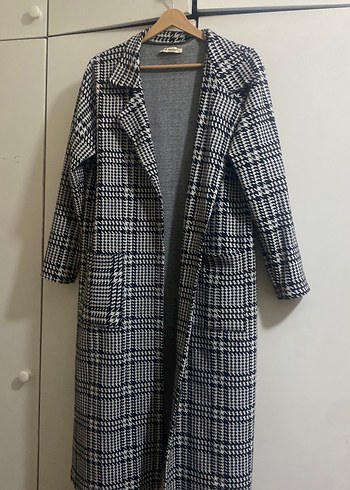 Gri Ekose Desenli Uzun Kadın Kaban - Görsel 2