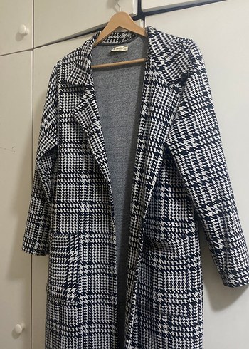 Gri Ekose Desenli Uzun Kadın Kaban - Görsel 4