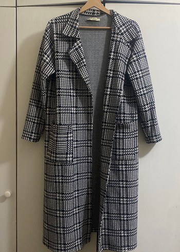 Gri Ekose Desenli Uzun Kadın Kaban - Görsel 5