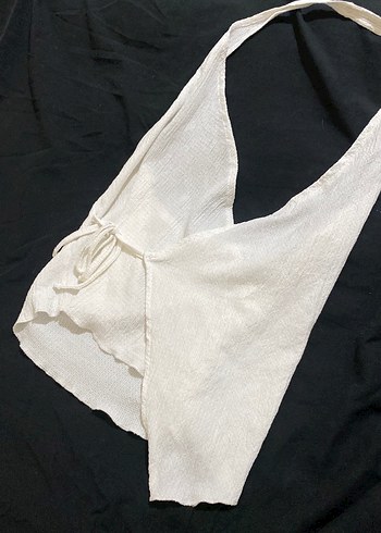 Beyaz Keten Kadın Bohem wrap top - Görsel 2