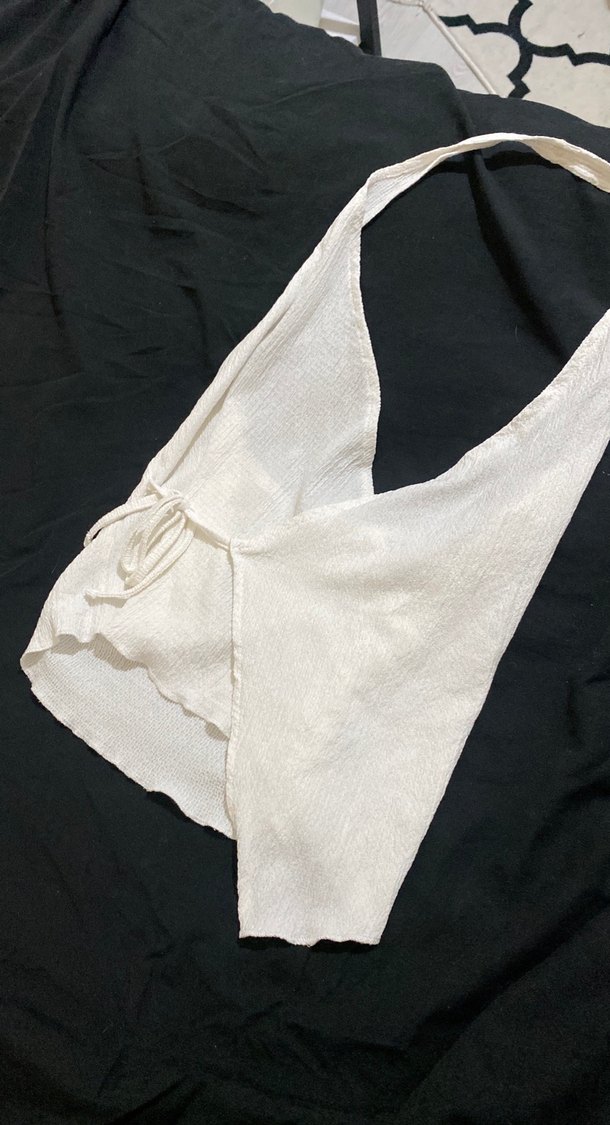 Beyaz Keten Kadın Bohem wrap top - Görsel 2