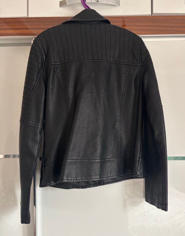 Siyah Deri Biker Ceket - Görsel 3