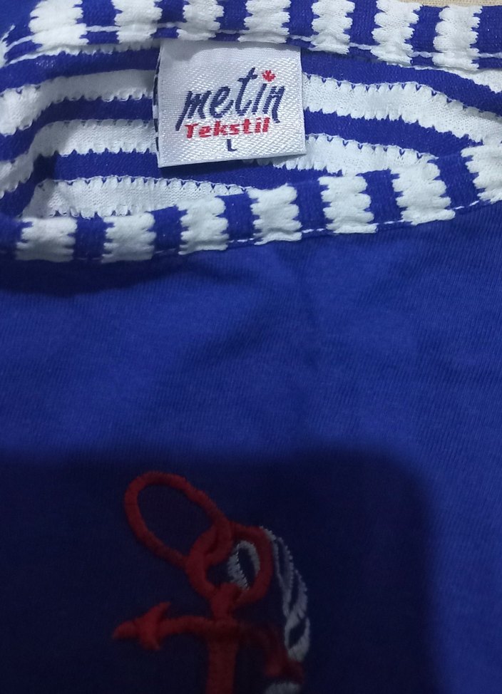 Mavi Çizgili V Yaka kısa Elbise - Görsel 2