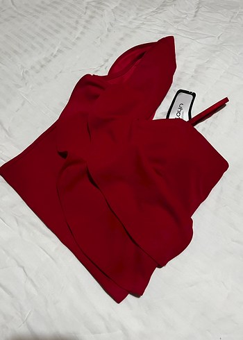 Etiketli Kırmızı Volanlı Crop S/M - Görsel 7