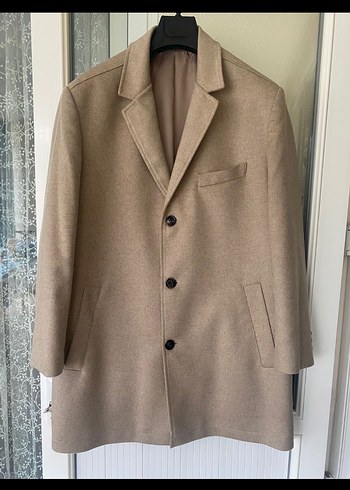 Bej Düğmeli Erkek Yün Kaban - Görsel 6