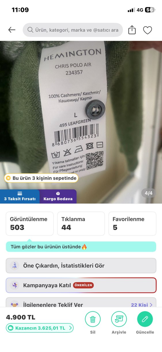 Erkek Gri-Yeşil Örgü Polo Yaka Kazak - Görsel 3