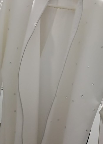 Fermuarlı Beyaz Kadın Midi Ceket "ACİL SATILIK" - Görsel 2