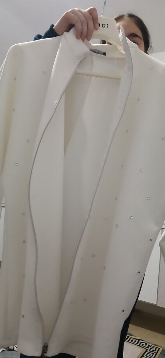 Fermuarlı Beyaz Kadın Midi Ceket "ACİL SATILIK" - Görsel 2