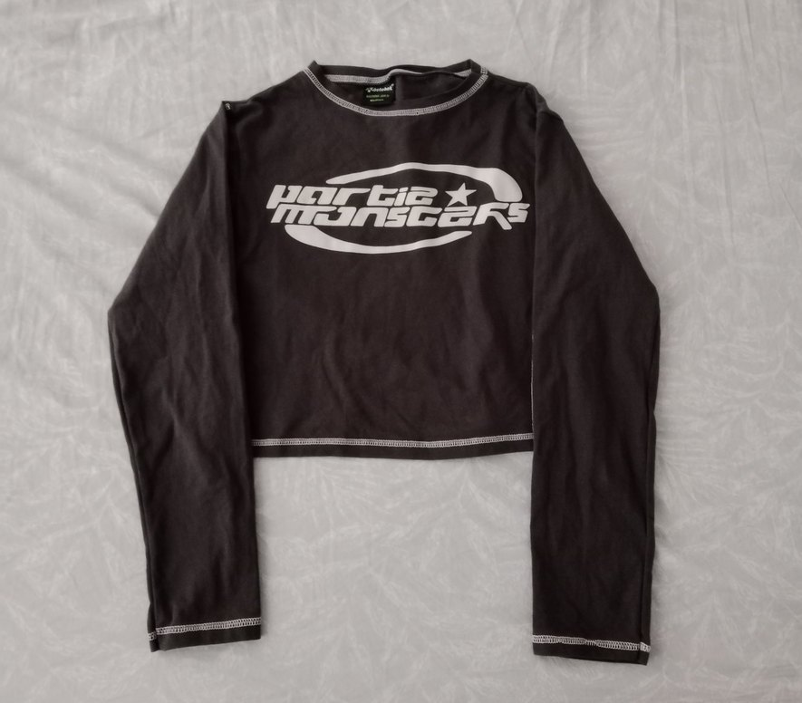 Gri Baskılı Kadın Uzun Kollu Crop - Görsel 3