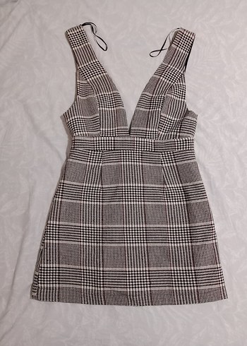 Gri Kareli Jile V Yaka Kemerli Elbise - Görsel 3