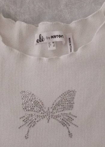 Beyaz Kelebek Baskılı Tişört - Görsel 2