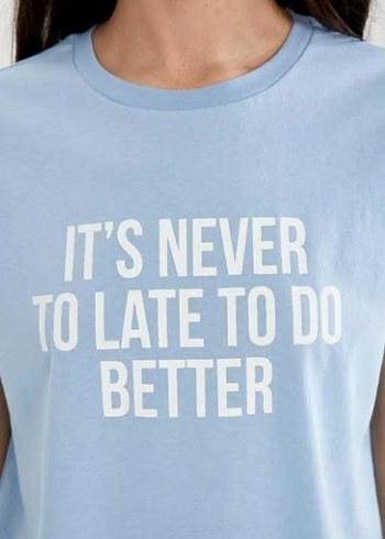 Mavi Pamuklu Baskılı Kadın Tişört - Görsel 2