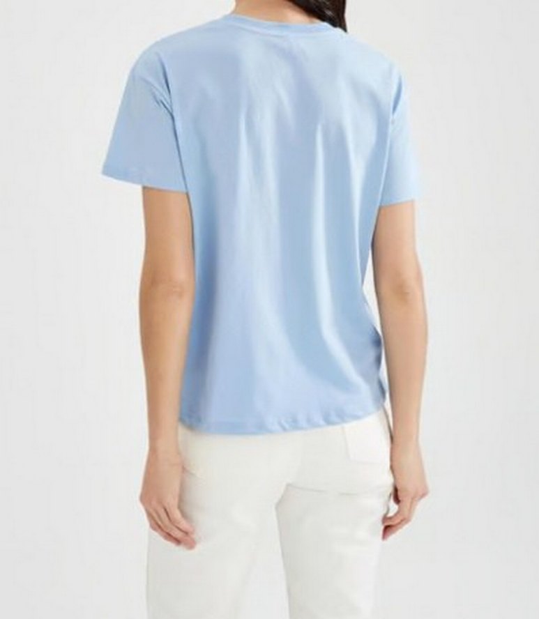 Mavi Pamuklu Baskılı Kadın Tişört - Görsel 3