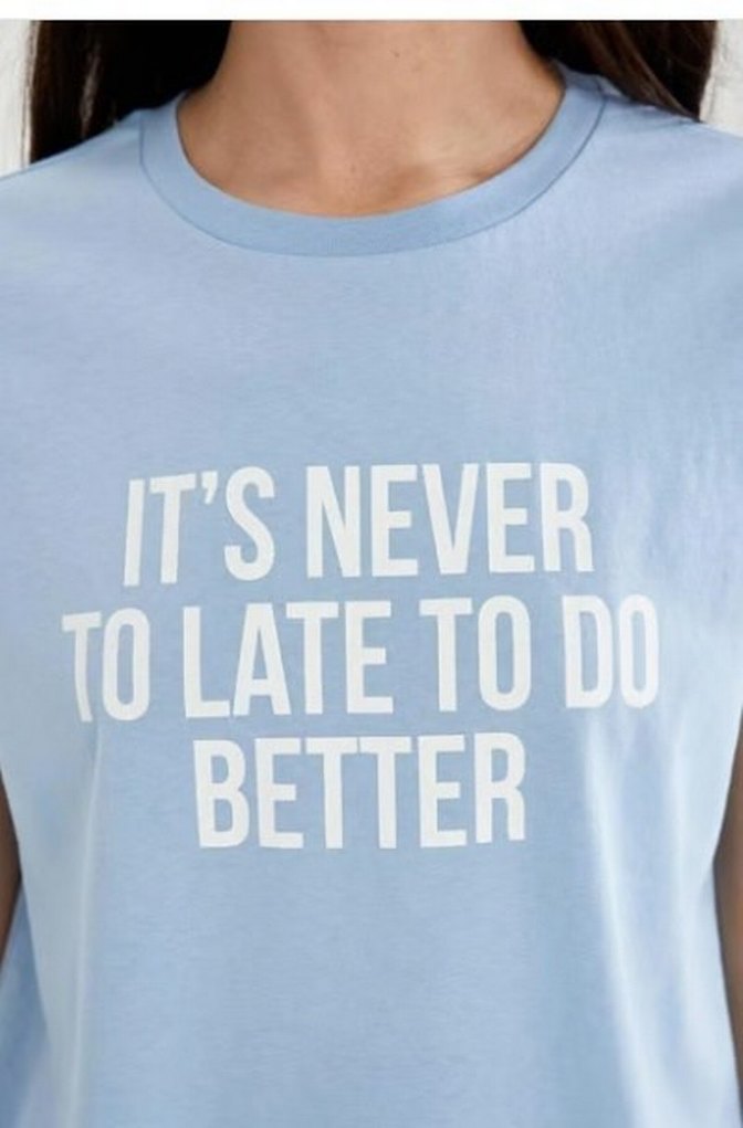 Mavi Pamuklu Baskılı Kadın Tişört - Görsel 2