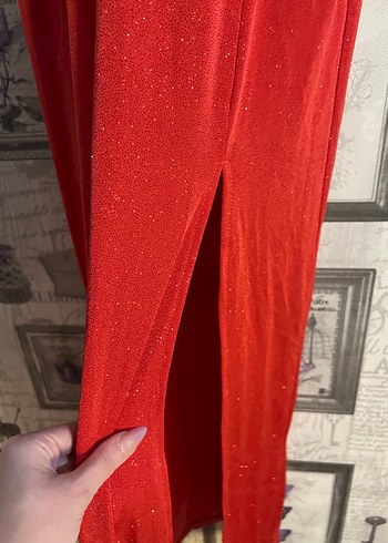 KOTON KIRMIZI SİMLİ ASKILI ABİYE ELBİSE - Görsel 4