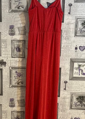 KOTON KIRMIZI SİMLİ ASKILI ABİYE ELBİSE - Görsel 2