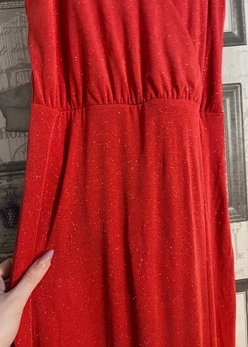 KOTON KIRMIZI SİMLİ ASKILI ABİYE ELBİSE - Görsel 3