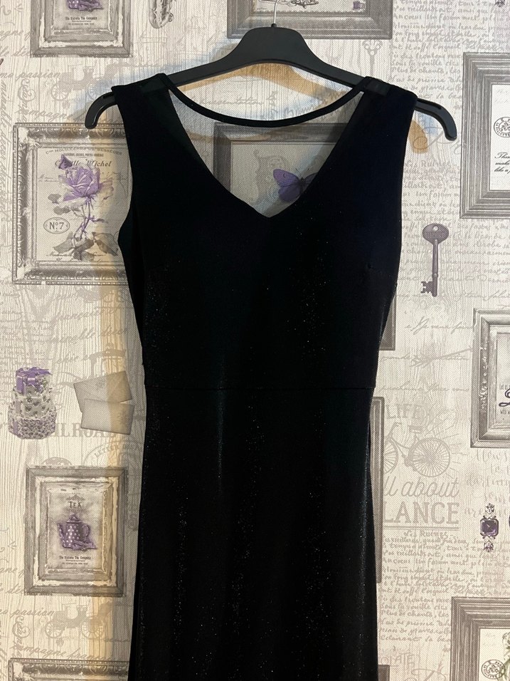 SİYAH SİMLİ IŞILTILI ABİYE ELBİSE - Görsel 2