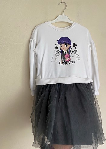 Mor Baskılı Uzun Kollu Kız Elbise - Görsel 3