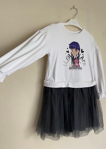 Mor Baskılı Uzun Kollu Kız Elbise - Görsel 4